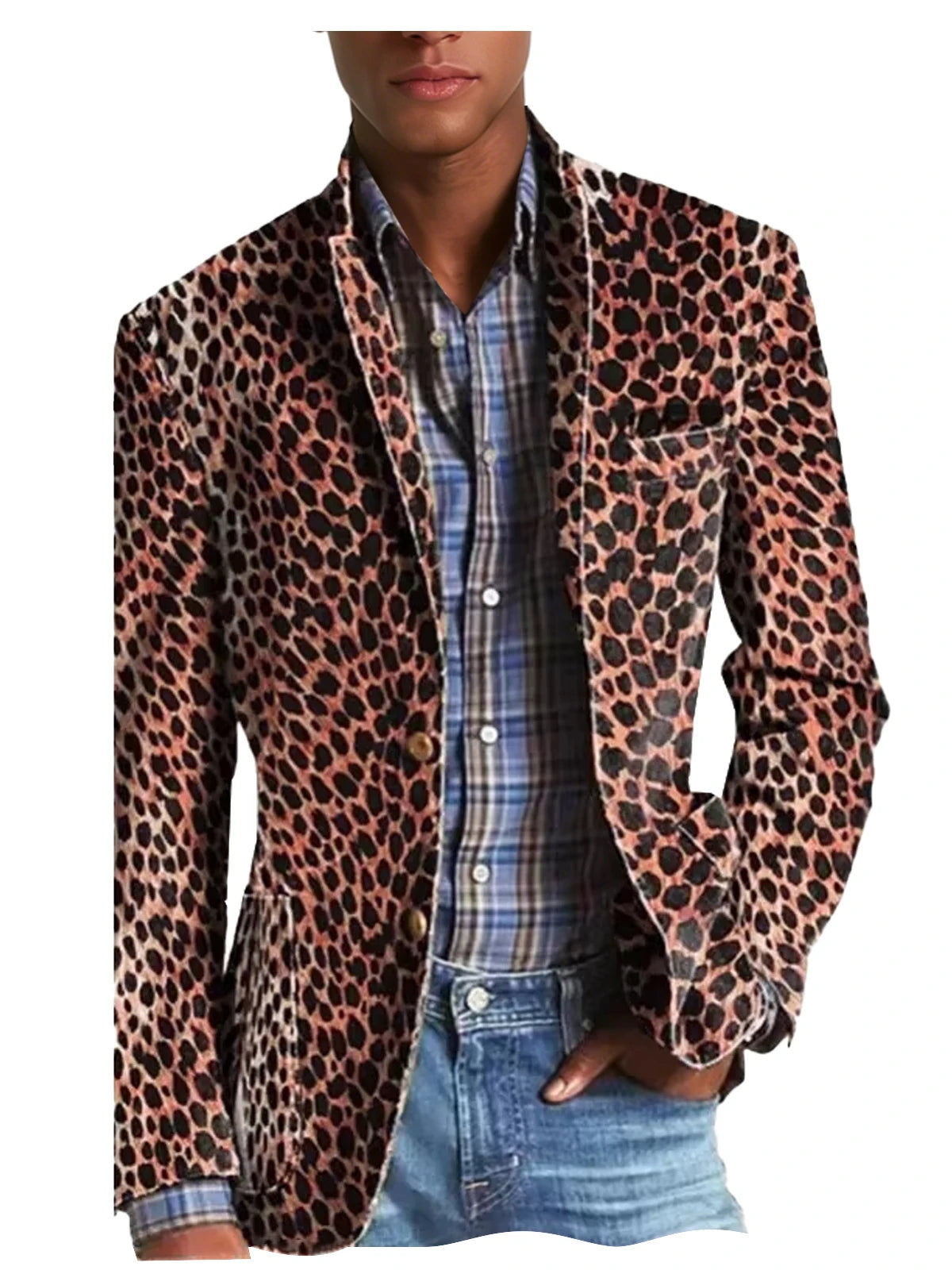 High-Quality Men's Suit Jacket New Leopard Print Velvet Single Breasted Men's Suit Coat Wild And Trendy Handsome Men's Blazer