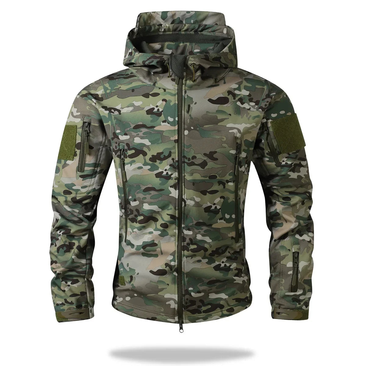 Tactical Camouflage Fleece Lined Soft Shell Jacket Men's Waterproof Warm Coat British Style Hooded Polyester Fiber Winter Youth