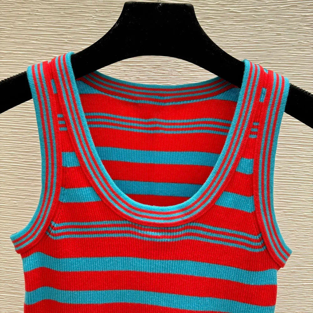 High-quality 2026 new style women's wide-neck striped sleeveless blouse, trendy and comfortable summer top xy26512286