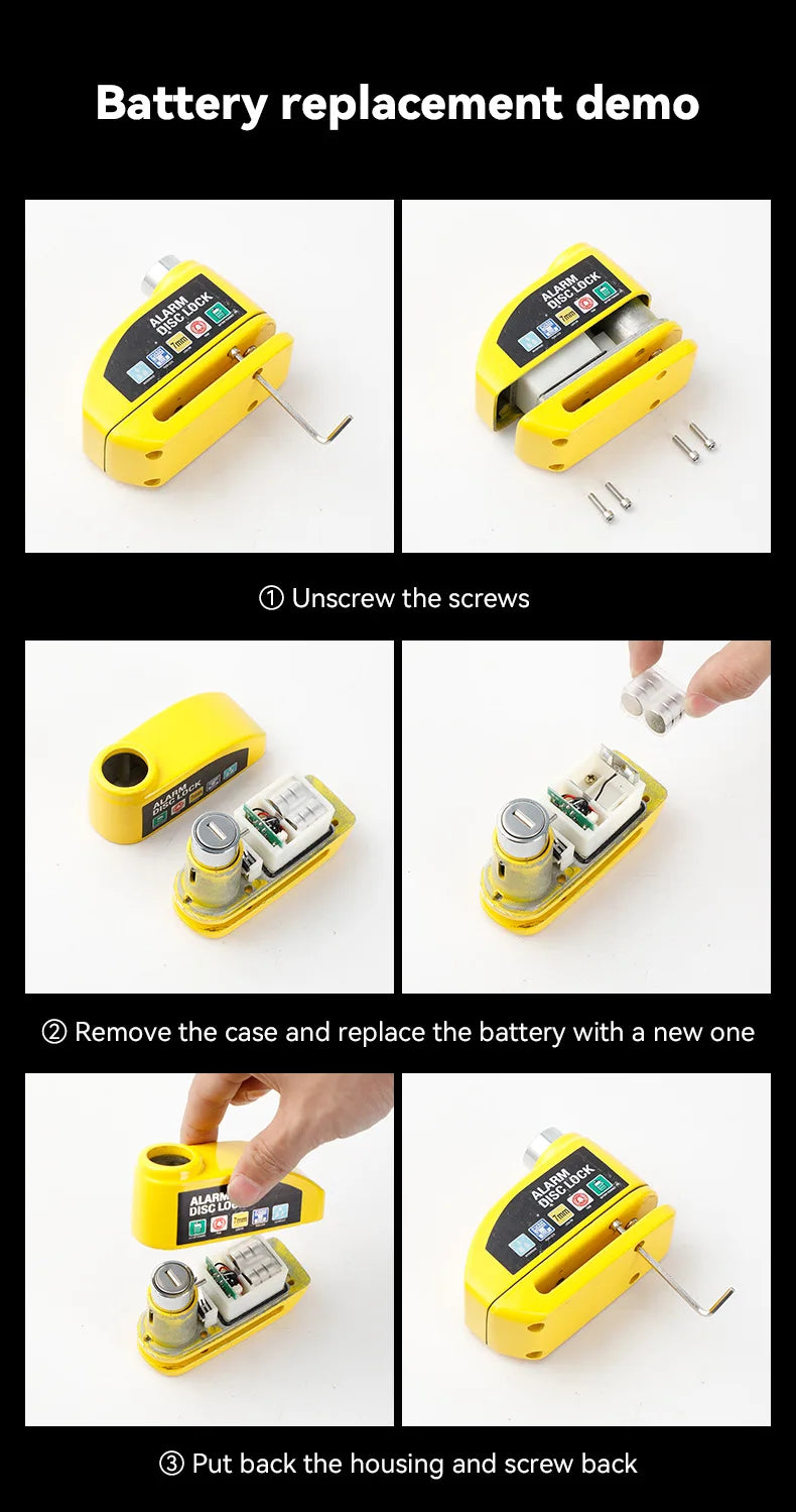 Motorcycle Alarm Lock Bike Disc Lock Warning 130DB Security Alloy Anti Theft Waterproof Brake Rotor Padlock Disc Brake Lock