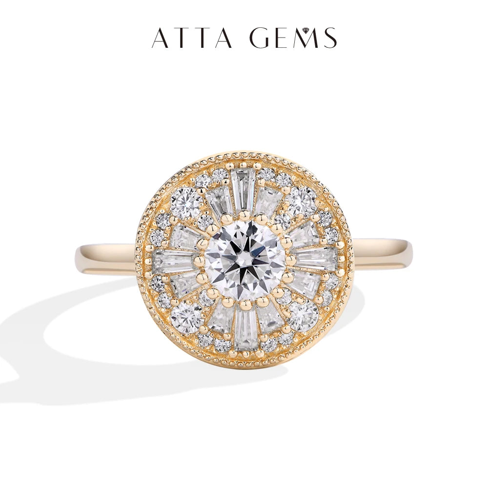 ATTAGEMS Round Cut 0.5CT DVVS1 Moissanite Rings for Women Real 925 Sterling Silver Ring Classic Elegant Engagement Jewelry Gifts