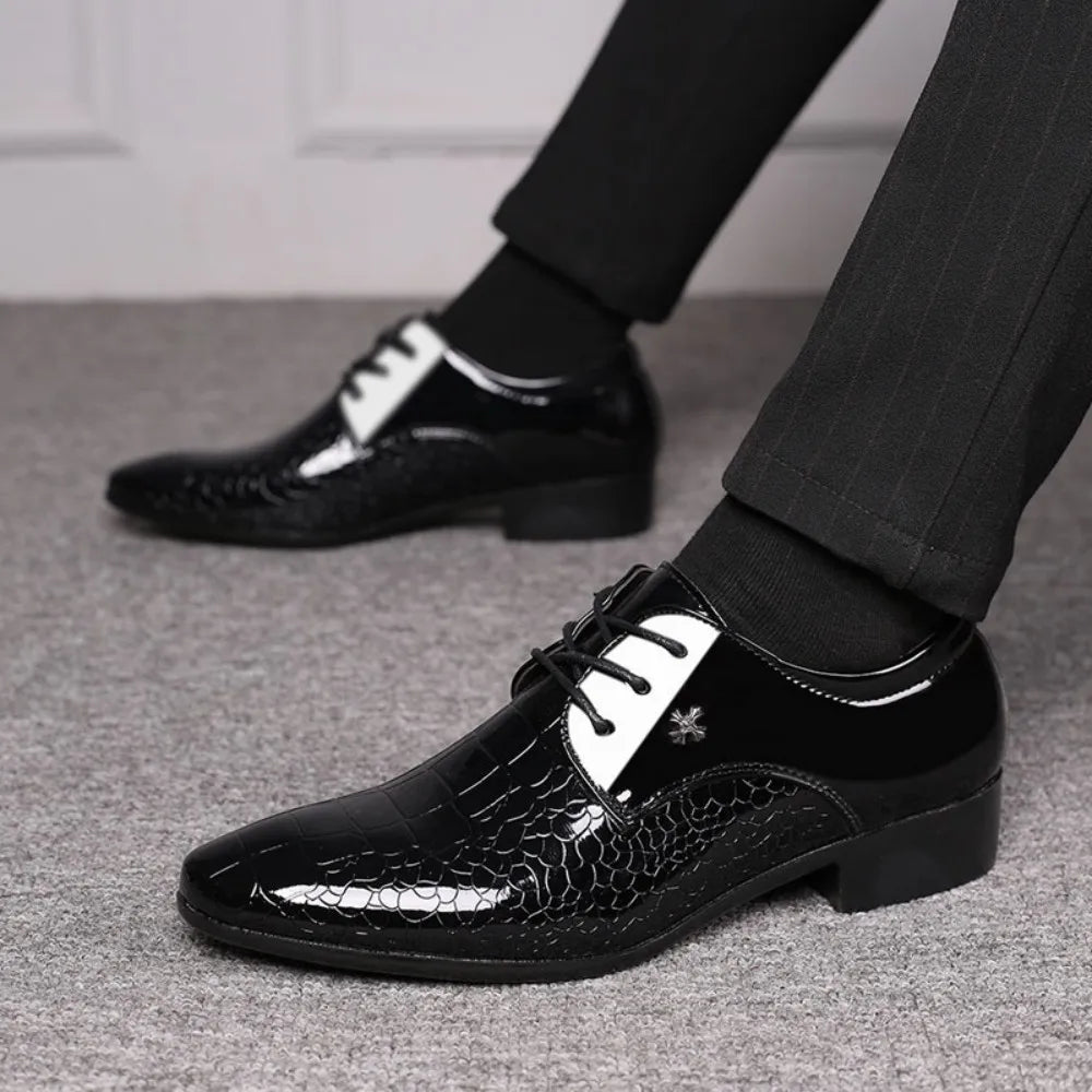 Men's Dress Shoes Cracked Stripe Classic Formal Business Oxford Shoes Casual Lace Up Mens Derbys Shoes