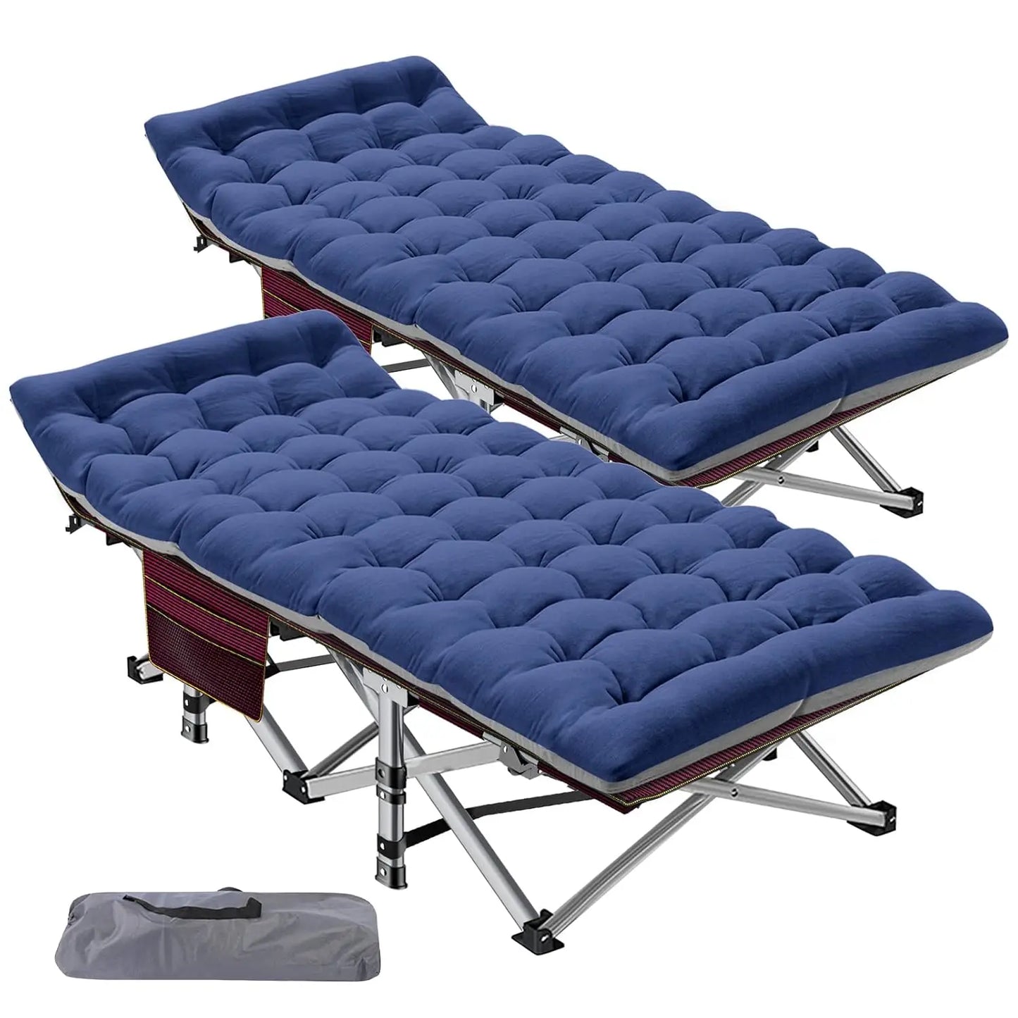 2PK XXL Camping Cot for Adults 900LBS Oversized Folding Bed with Mattress Pad, Heavy Duty 1200D Oxford, Customized
