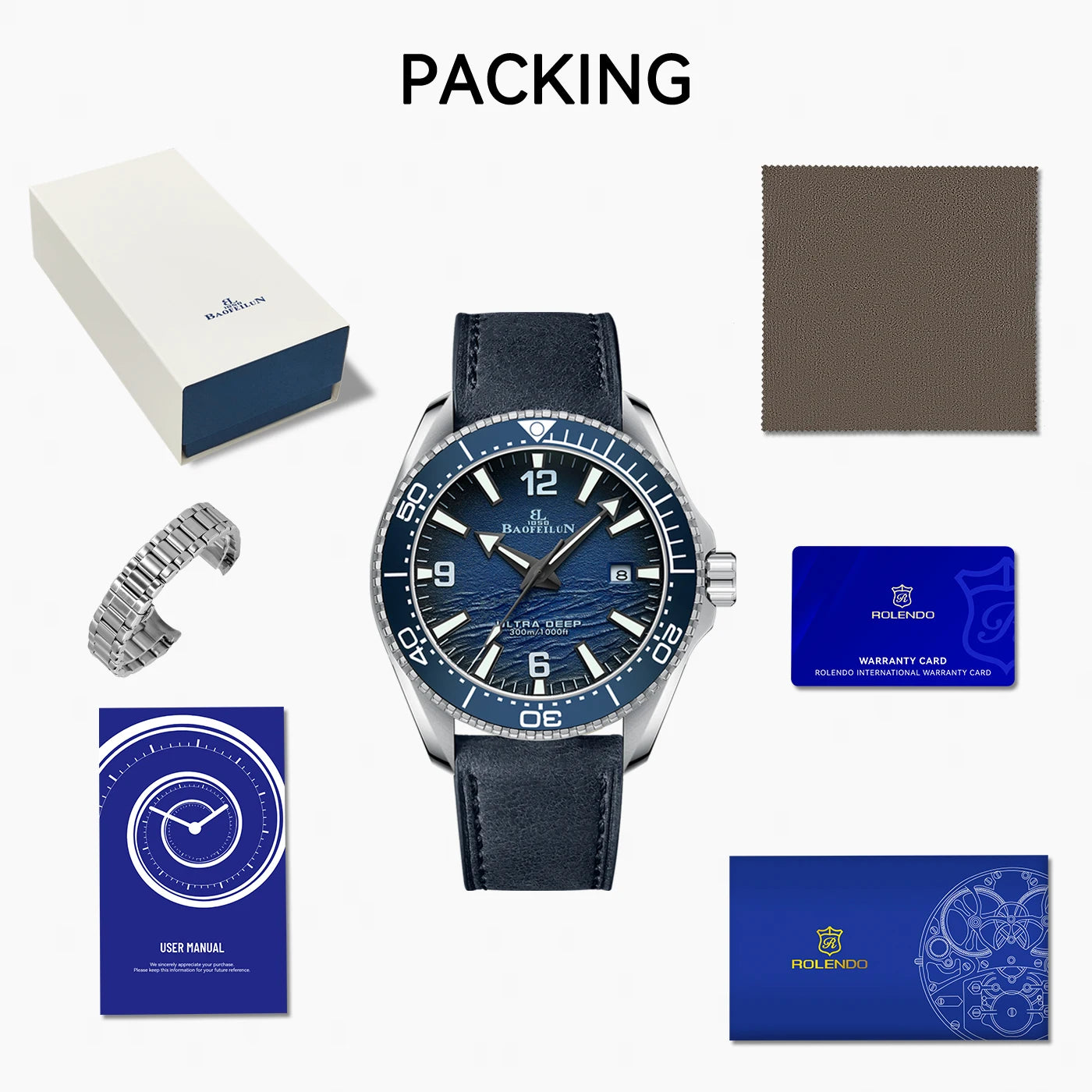 BAOFEILUN Luminous Submarine Automatic Watches for Man Waterproof Ceramic Bezel Date Dual Strap Japan Movement Diver Watch Style