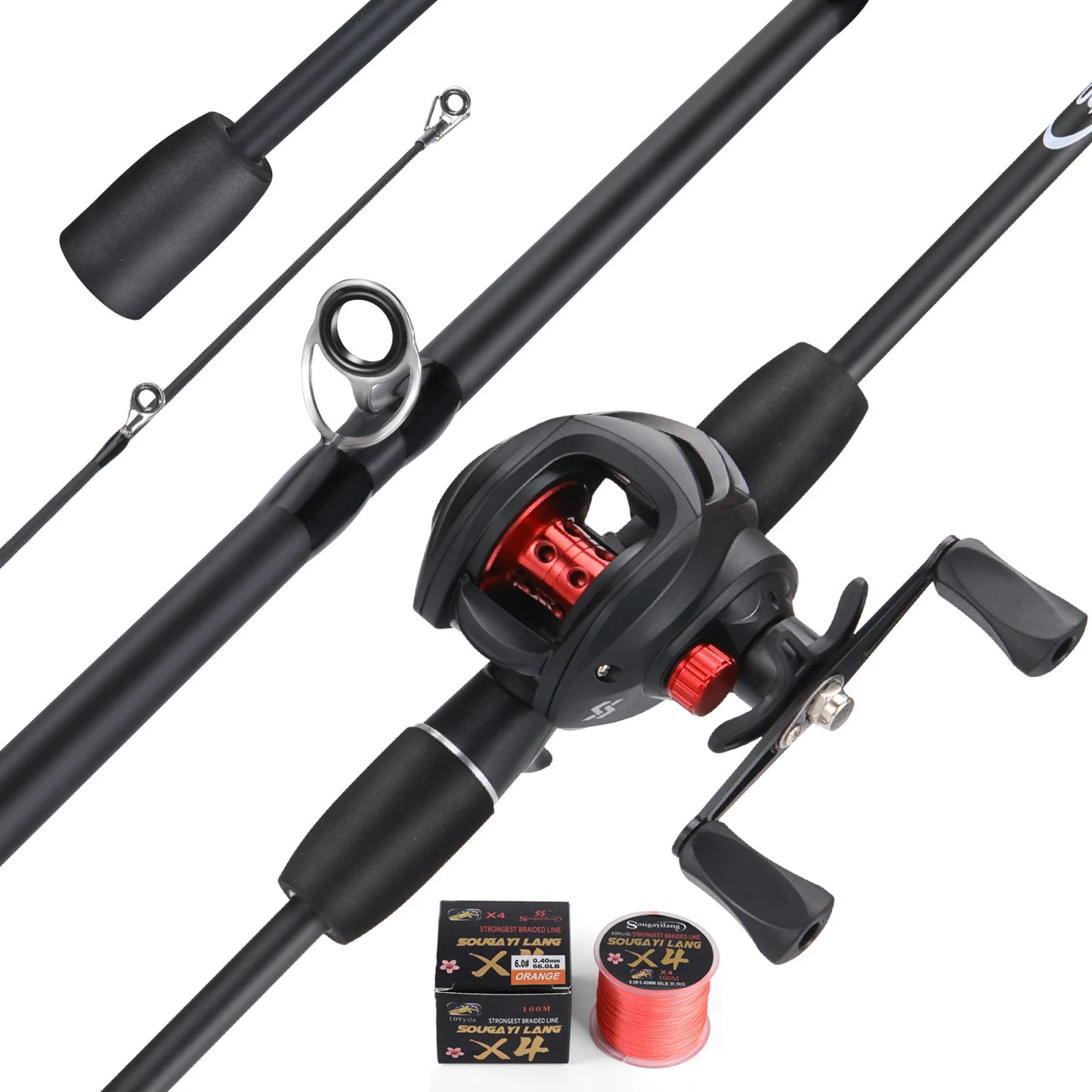 Sougayilang Fishing Rod Reel Combo Lightweight and High Carbon Casting Rod 7.2:1 Gear Ratio Baitcasting Reel With Line as A Gift
