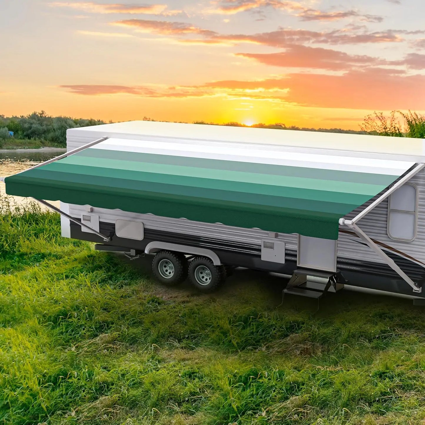 Weatherproof Vinyl RV Awning Fabric Replacement Universal Camper Trailer Canopy 17ft Fabric 16ft2in Brown, Custom