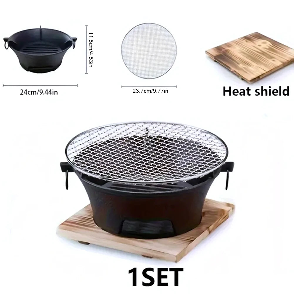 1pc Stainless Steel Barbecue Grill Tabletop Cast Iron Charcoal Stove Round Charcoal Grill Stove for Family Gathering Bbq Party