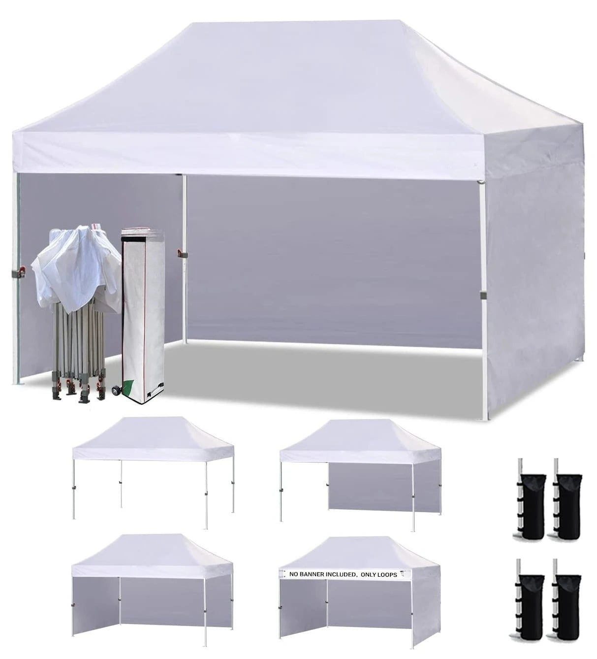 10'x15' Pop-up Canopy Tent Commercial Instant Canopies with 4 Removable Zipper End Side Walls and Roller Bag, Customized