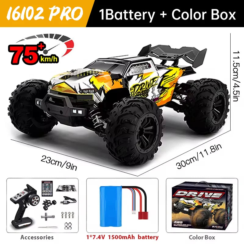 WLtoys 16101 Pro 1:16 75KM/H 4WD RC Car With LED Light 2.4G Remote Control Cars High Speed Drift Monster Truck for Children