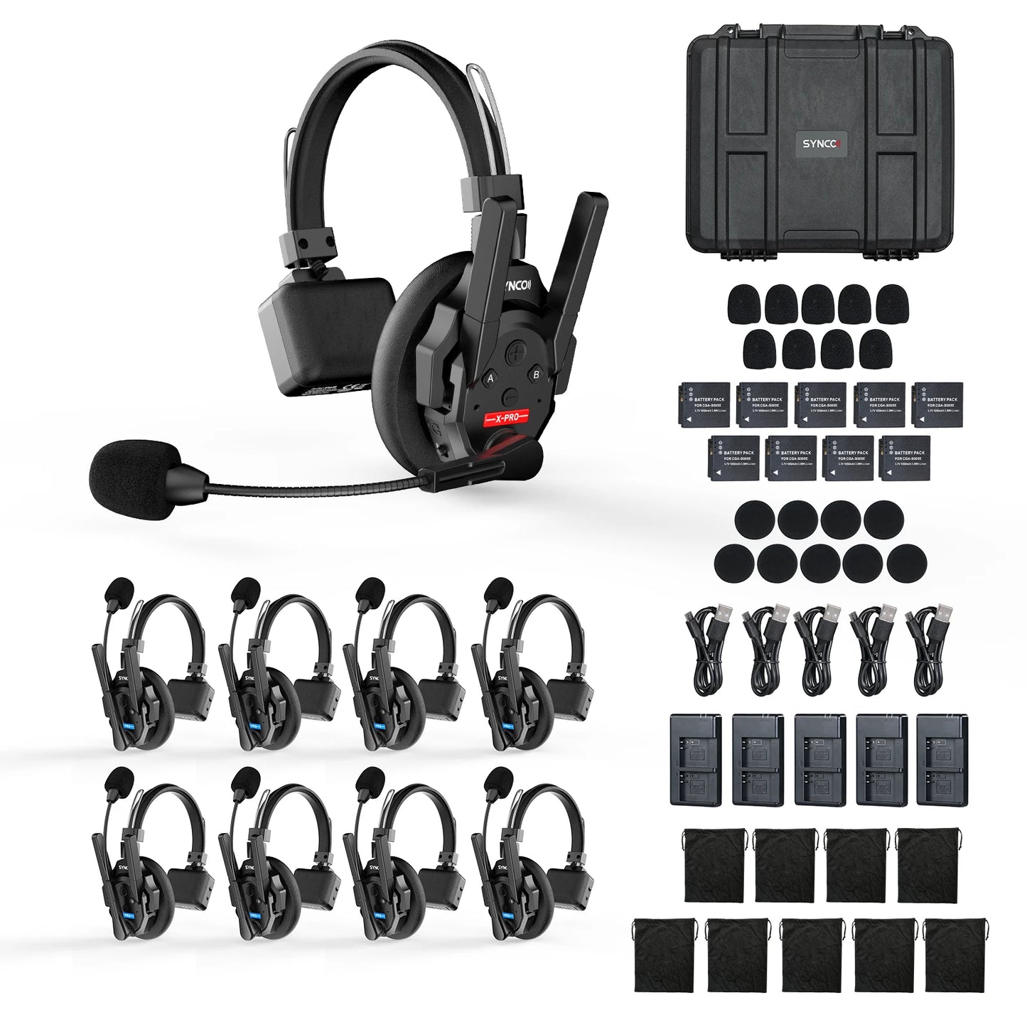SYNCO XTALK XPRO5 Wireless Intercom Headset 2.4GHz Full Duplex 24H Battery Life 500M Range Real-time Team Communication
