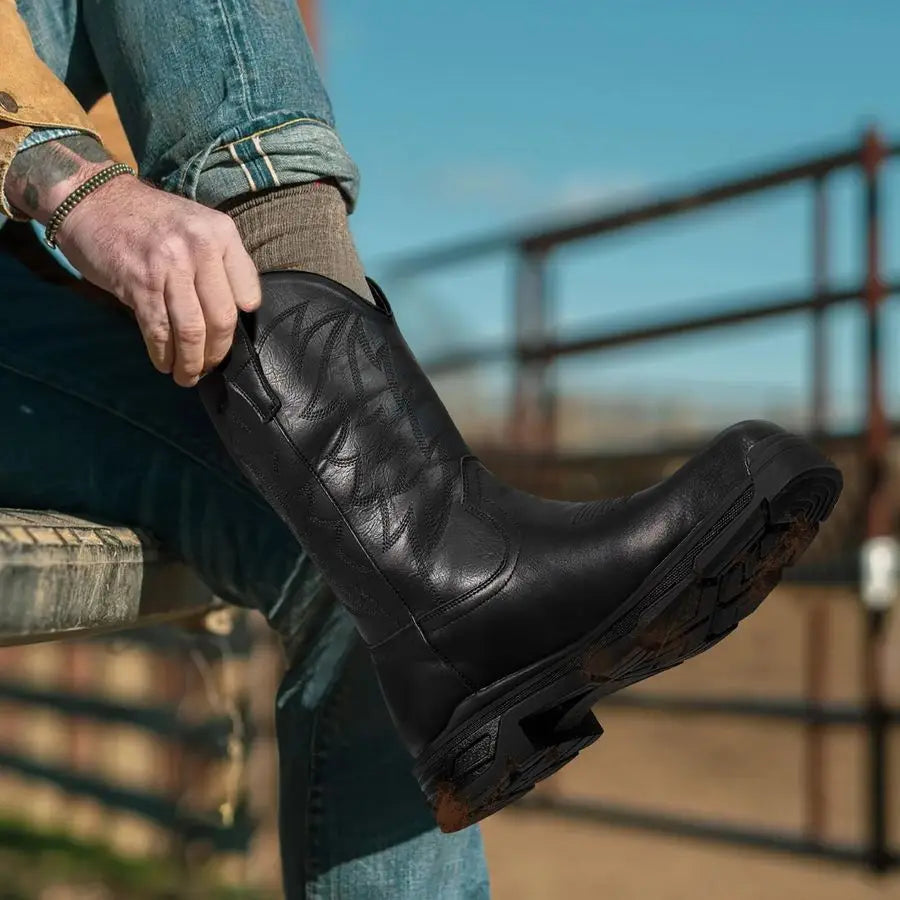 Cowboy Work Boots for Men Waterproof Square Toe Leather Western Boots Puncture Resistant Indestructable Steel Toe Safety Boots f