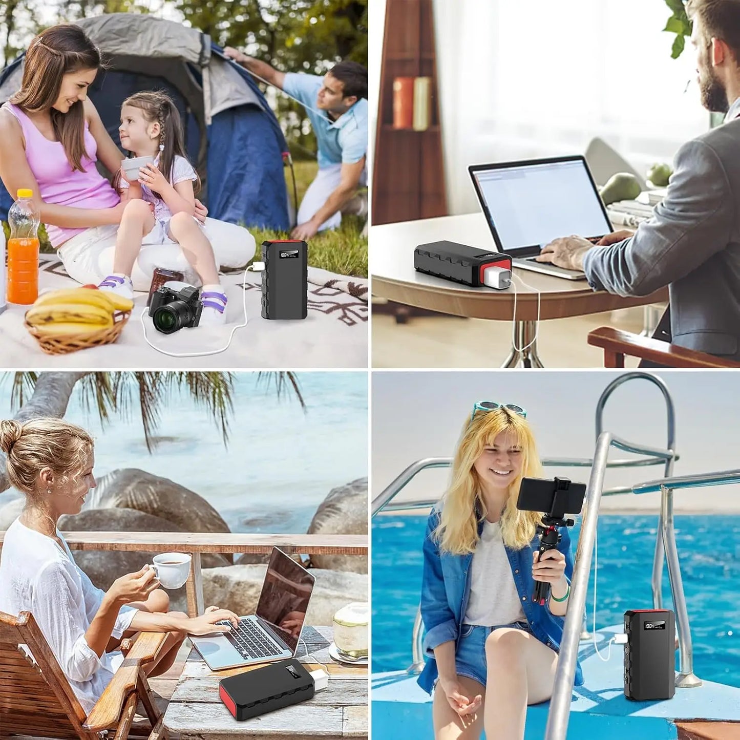 Powkey 88Wh Portable Power Station 24000mAh110V/65W Power Bank Battery Charger AC, DC, USB QC3.0 for Home Camping Emergency Back