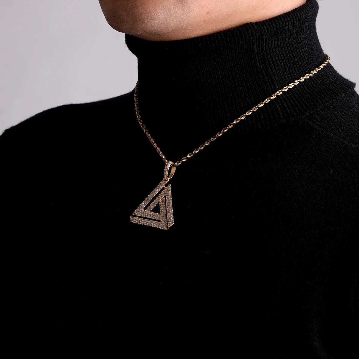 Aokaishen Iced Penrose Triangle Pendant Necklace for Men Real Gold Plated Hip Hop Jewelry