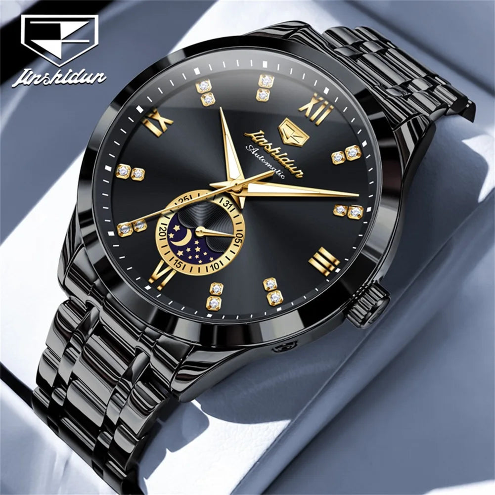 JSDUN Men's Watch Fashionable Business Automatic Mechanical Watch Waterproof Luminous Moon Phase Watch Luxury Brand Men Watch