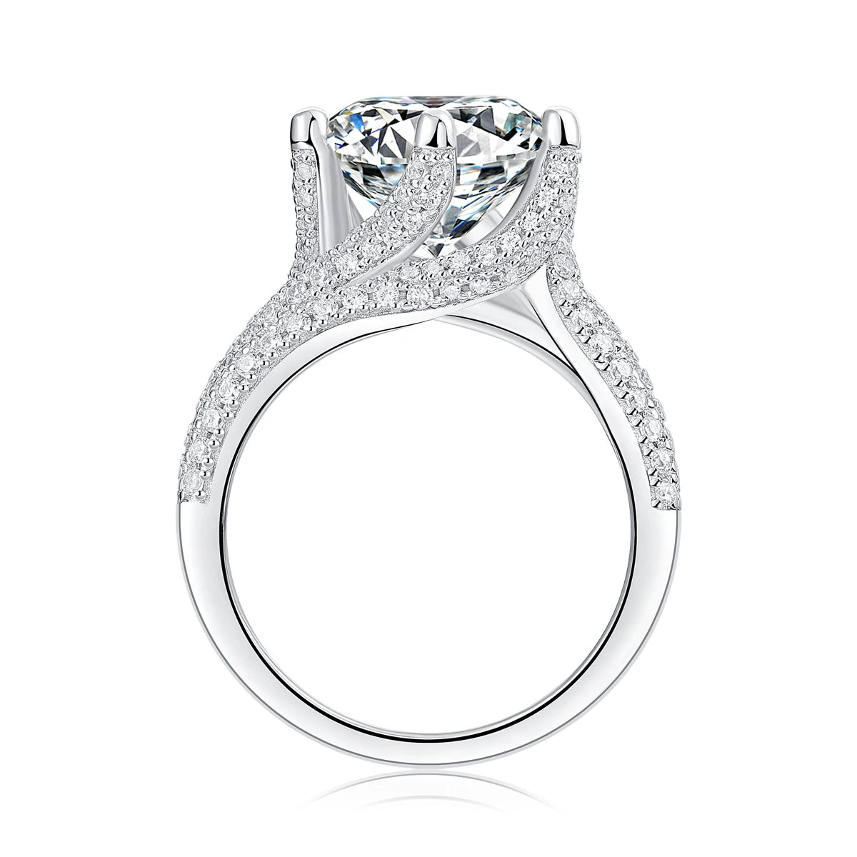 5CT Moissanite Engagement Ring S925 Silver with Round Brilliant Cut Stones and Claw Setting - Luxury Wedding or Proposal Jewelry