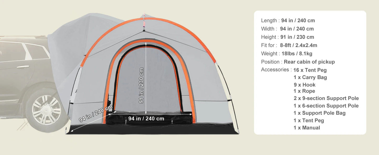 SucceBuy SUV Camping Tent, 8'-8' SUV Tent Attachment for Camping with Rain Layer and Carry Bag, PU2000mm Double Layer Truck Tent