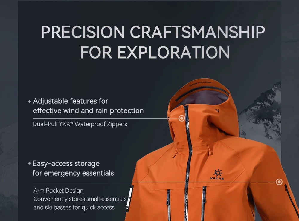 KAILAS Mont Q60 GTX PRO 100D 3L Rainstorm Waterproof Hooded Outdoor Professional Mountaineering HardShell JacketS KG2441146