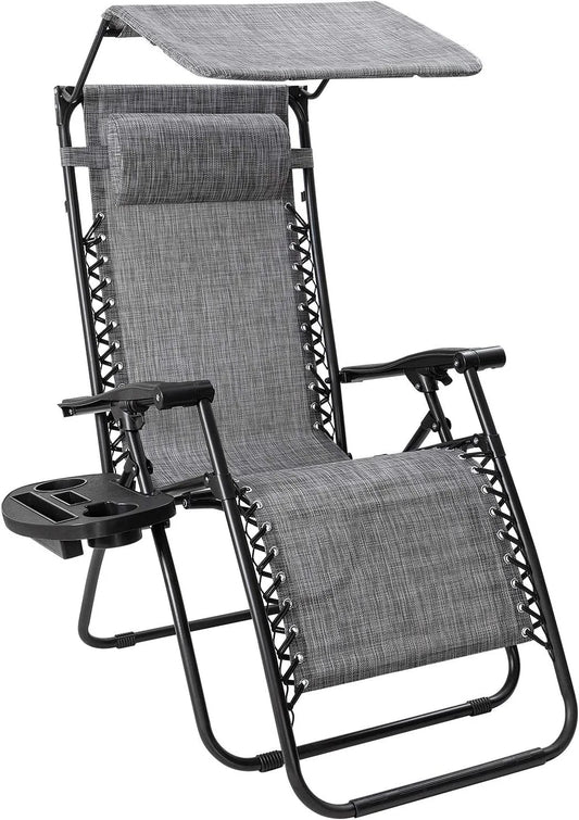 Zero Gravity Chair with Canopy Outdoor Lounge Chair Folding Patio Recliners Adjustable Lawn Lounge Chair with Pillow fo