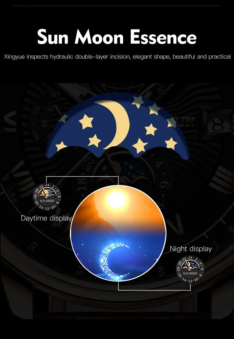 JSDUN Men Mechanical Watch Top Brand Luxury Automatic Watch Leather Waterproof Sports Moon Phase Wristwatch relogio masculino