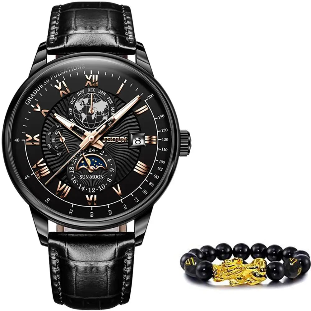 JSDUN Men Mechanical Watch Top Brand Luxury Automatic Watch Leather Waterproof Sports Moon Phase Wristwatch relogio masculino