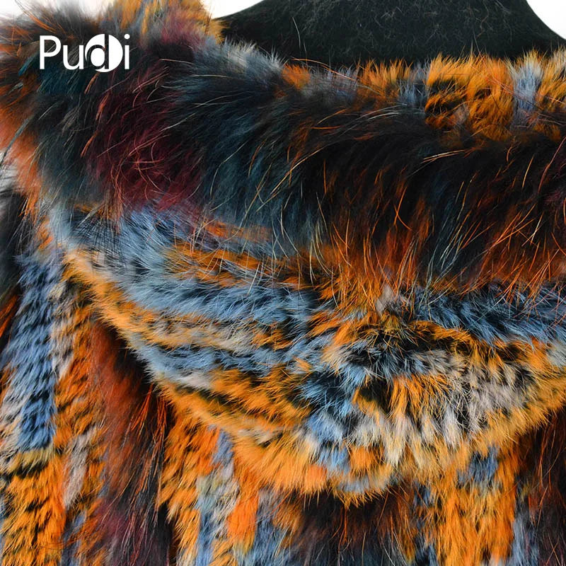 CK708 Real Knitted Rabbit Shawl Poncho Stole With Tassels Shrug Cape Robe Tippet Wrap With Raccoon Fur Collar Women