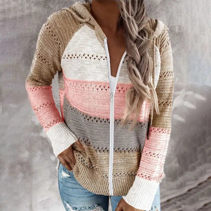 Customizable Casual Knitted Zipper Hoody Hoodie For Women