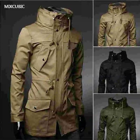 2022 England style High collar jacket trench men army green Business casual slim Windbreaker for men coat jacket M-XXXL