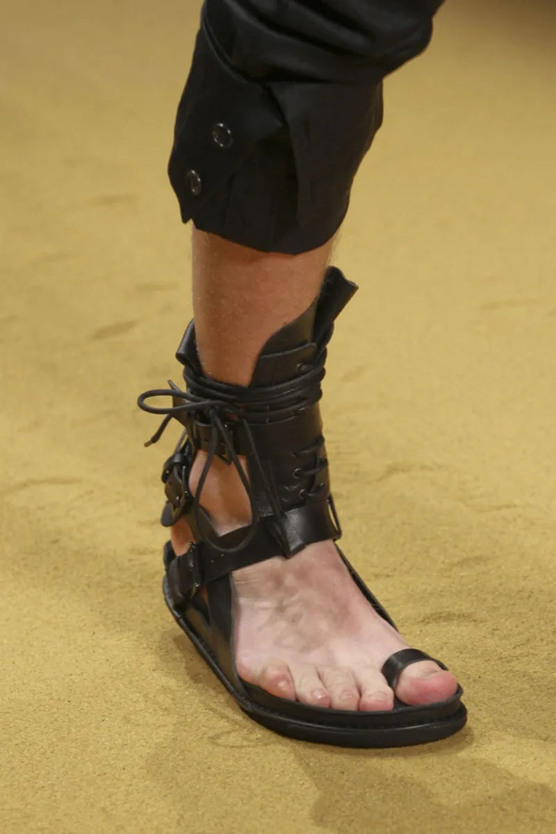 Casual Mens Gladiator Sandal Summer Genuine Leather Shoes Flip Flops Hollow Out Buckle Strap High Top Platform Roman Sandals New