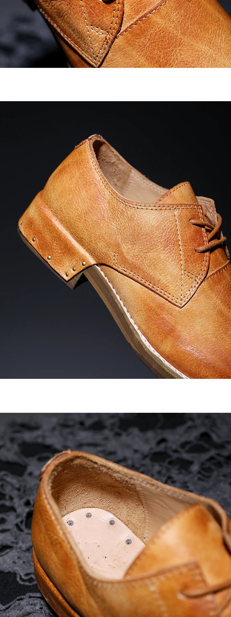 Goodyear-Welted Vintage Genuine Leather Men's Derby ShoesRound-toe Men Casual Shoes Dress Business Dress Shoes Men Wedding Shoes