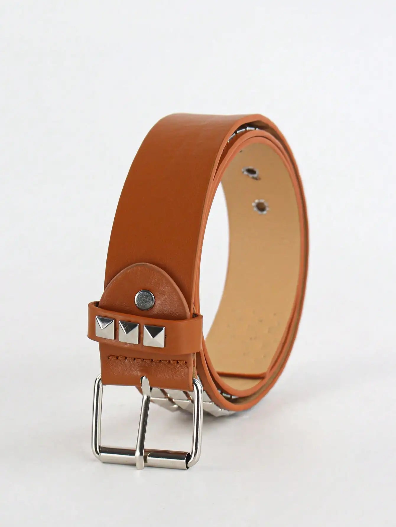Solid Color Punk Rhinestone Studded Leather Belt, Suitable For Teens, Casual Outdoor, Athletic, Vacations, Graduation Gifts, Birthday, Daily Wear