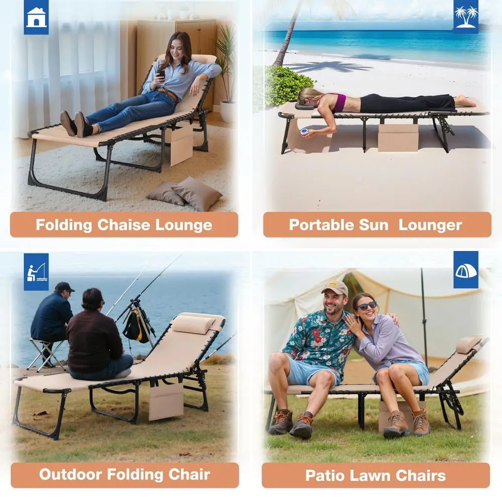 Beach Lounge Chair, Outdoor Sun Tanning Chair with Face Hole, Heavy Duty Folding Portable Lay Chaise Lounge Chairs for Outside