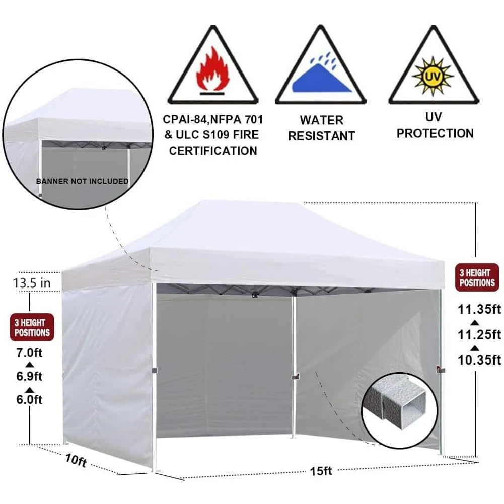 10'x15' Pop-up Canopy Tent Commercial Instant Canopies with 4 Removable Zipper End Side Walls and Roller Bag, Customized