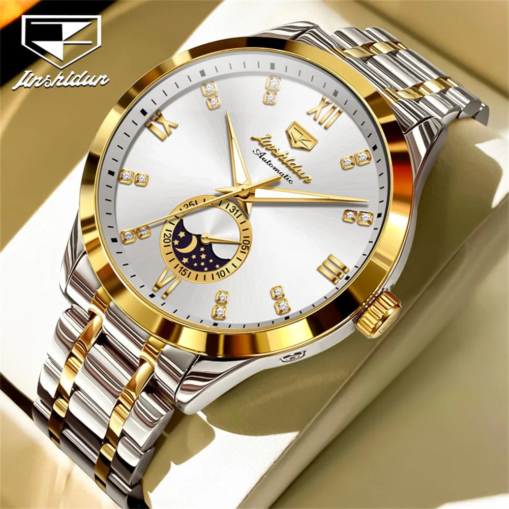 JSDUN Men's Watch Fashionable Business  Automatic Mechanical Watch Waterproof Luminous Moon Phase Watch Luxury Brand Men Watch