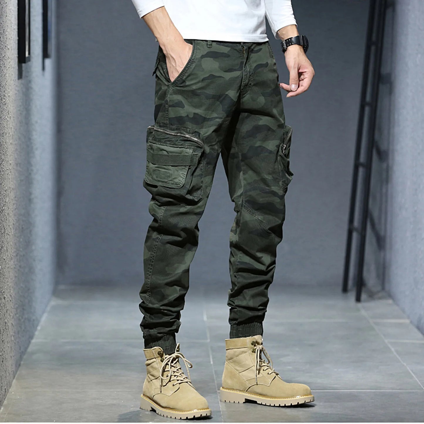 Cargo Pants for Men Mens Fashion Casual Loose Cotton Pocket Lace Up Pants Trousers Overall