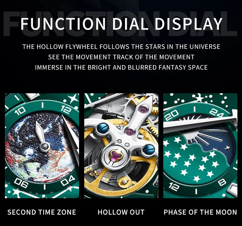 OLEVS Men's Watches Waterproof Multifunctional Luminous Fully Automatic Mechanical Watch Moon Phase Starry Original TOP Brand