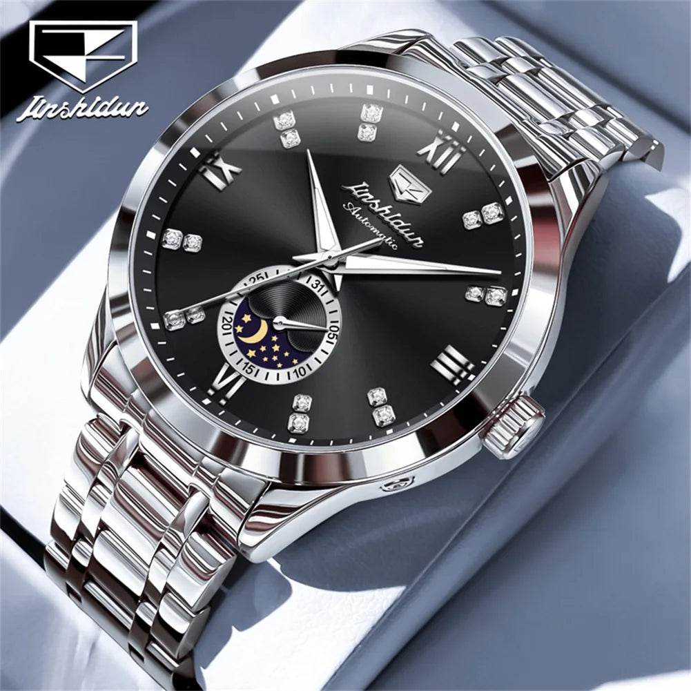 JSDUN Men's Watch Fashionable Business  Automatic Mechanical Watch Waterproof Luminous Moon Phase Watch Luxury Brand Men Watch