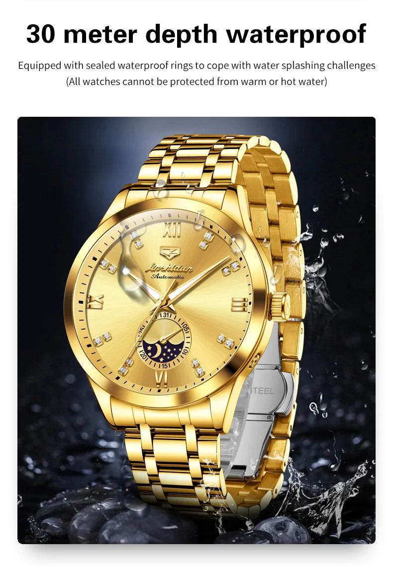 JSDUN Men's Watch Fashionable Business  Automatic Mechanical Watch Waterproof Luminous Moon Phase Watch Luxury Brand Men Watch