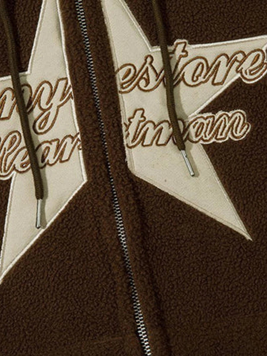 Women Hoodie Long Sleeve Hooded Embroidery Star Letters Sweatshirt Casual Jacket Outwear with Pockets