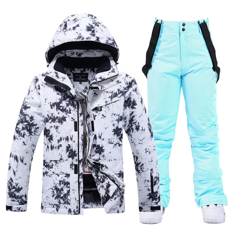 New Fashion Letter Women Ski Suit Winter Windproof Waterproof Snowboarding Jacket and Pants Snow Walking Clothes Female Snowsuit