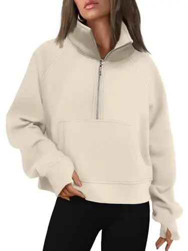 Womens Sweatshirts Half Zip Cropped Pullover Fleece Quarter Zipper Hoodies 2025 Fall Fashion Outfits Clothes
