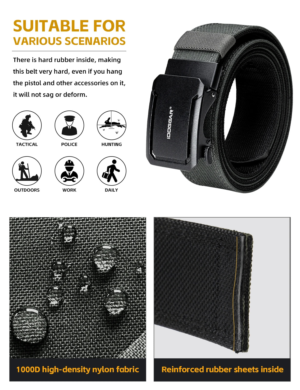 IDOGEAR SPORTS Quick-Adjust Tactical Ratchet Belt | Heavy-Duty 1.75" 1000D Nylon for EDC, CCW & Duty Use 3439