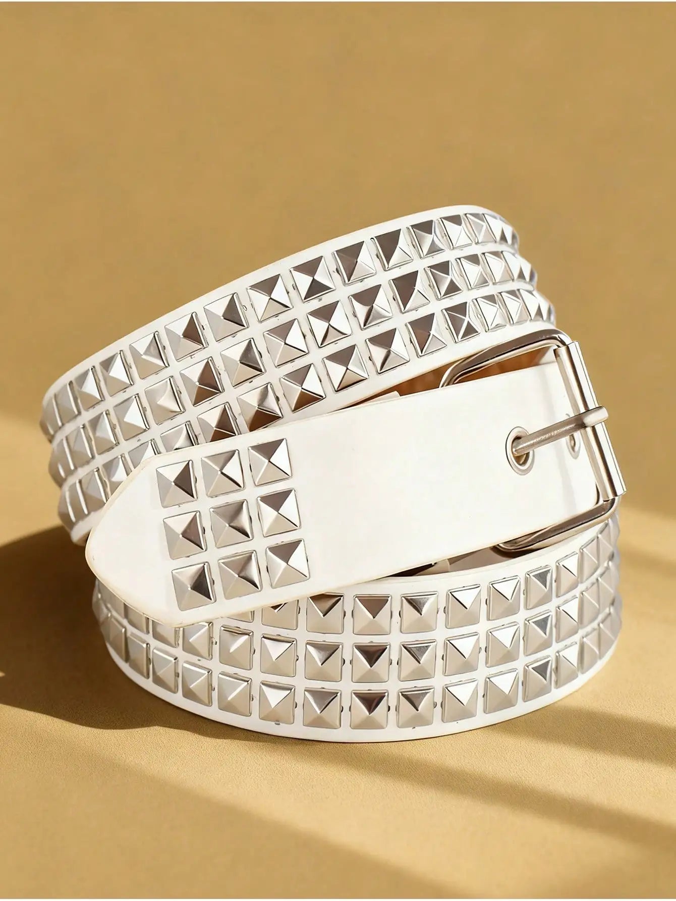 Solid Color Punk Rhinestone Studded Leather Belt, Suitable For Teens, Casual Outdoor, Athletic, Vacations, Graduation Gifts, Birthday, Daily Wear