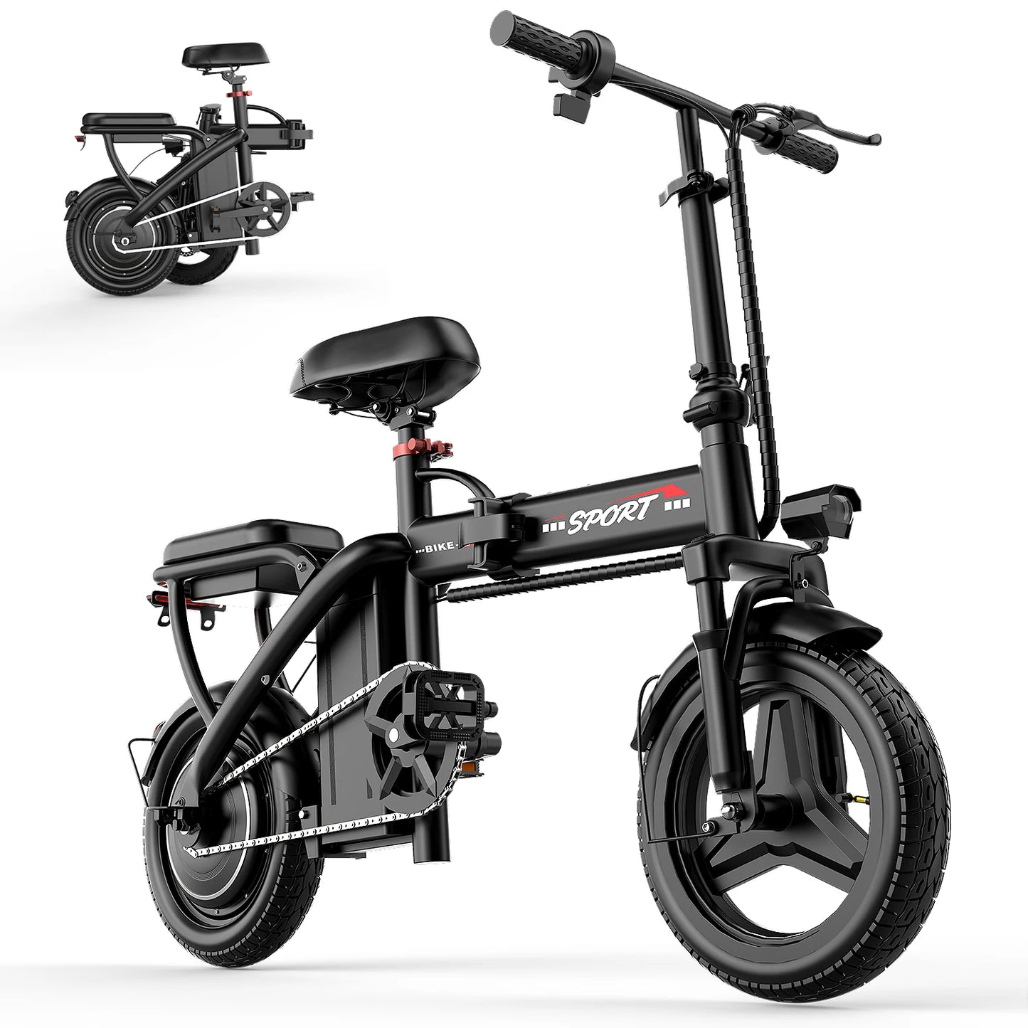 Adult folding electric bicycle, 48V 15AH, 1000W, 30-mile maximum range, US warehouse, LCD display, all-terrain wide tires.