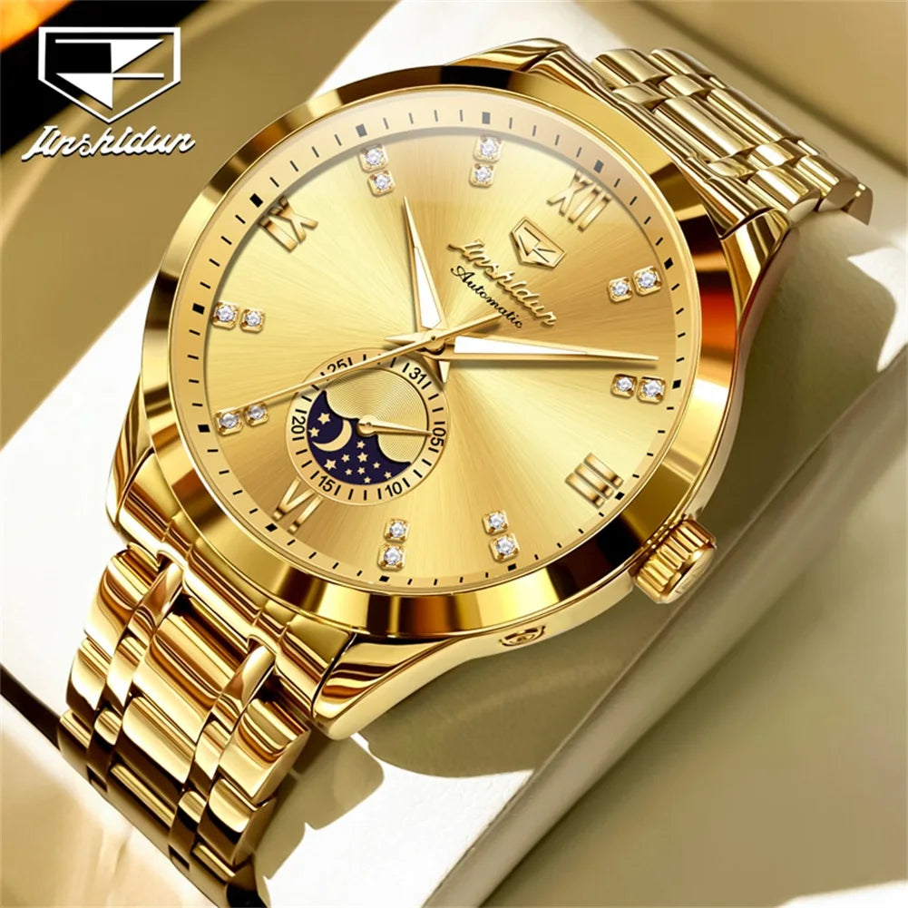 JSDUN Men's Watch Fashionable Business  Automatic Mechanical Watch Waterproof Luminous Moon Phase Watch Luxury Brand Men Watch