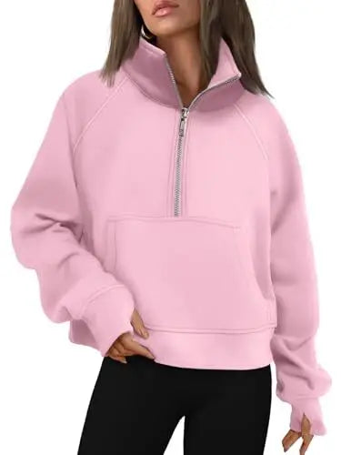 Womens Sweatshirts Half Zip Cropped Pullover Fleece Quarter Zipper Hoodies 2025 Fall Fashion Outfits Clothes