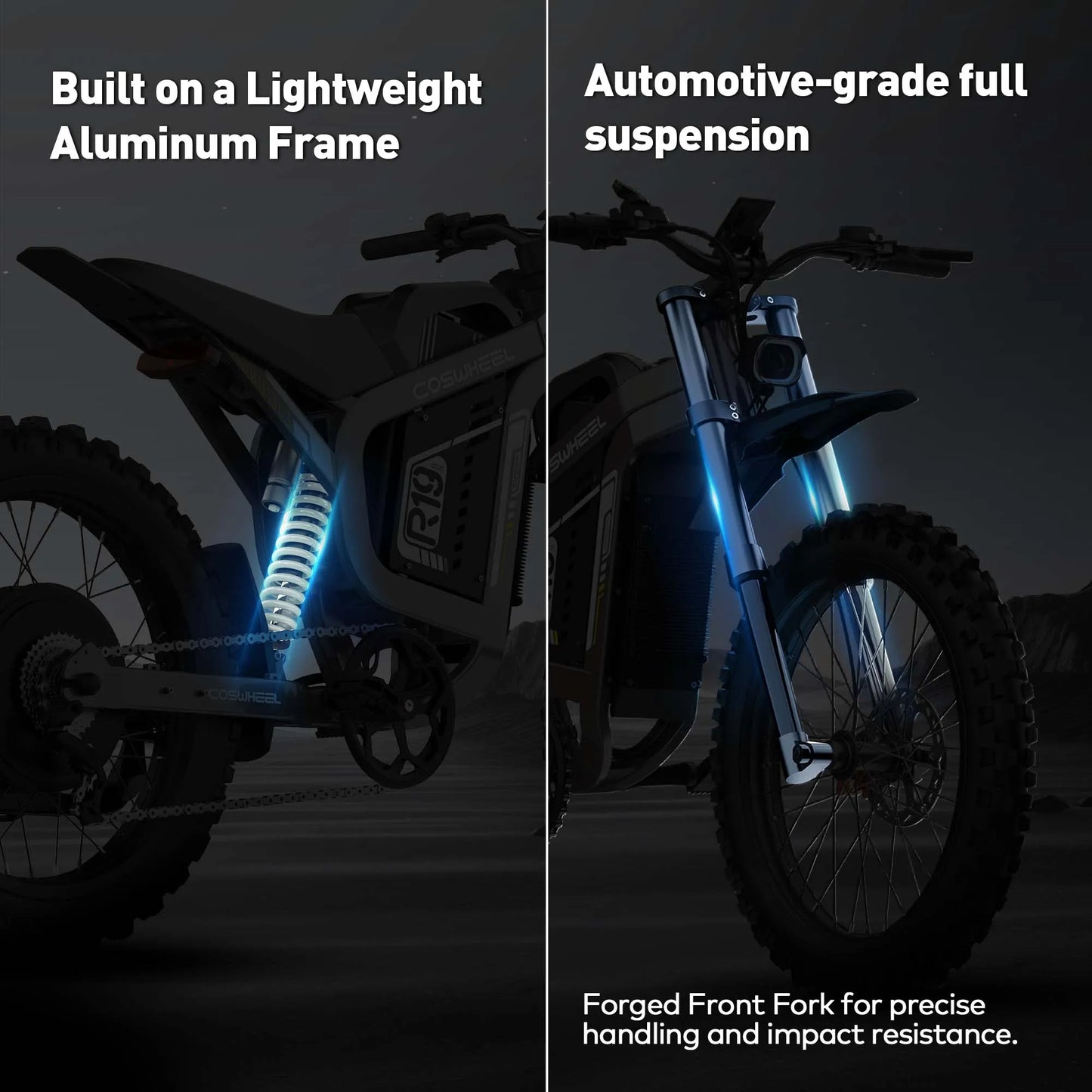 COSWHEEL R19 Electric Motorcycle 6000W 72V/40Ah Electric Bike 124 Miles Max Range 50 Mph Max Speed Mountain Electric Dirt Bike
