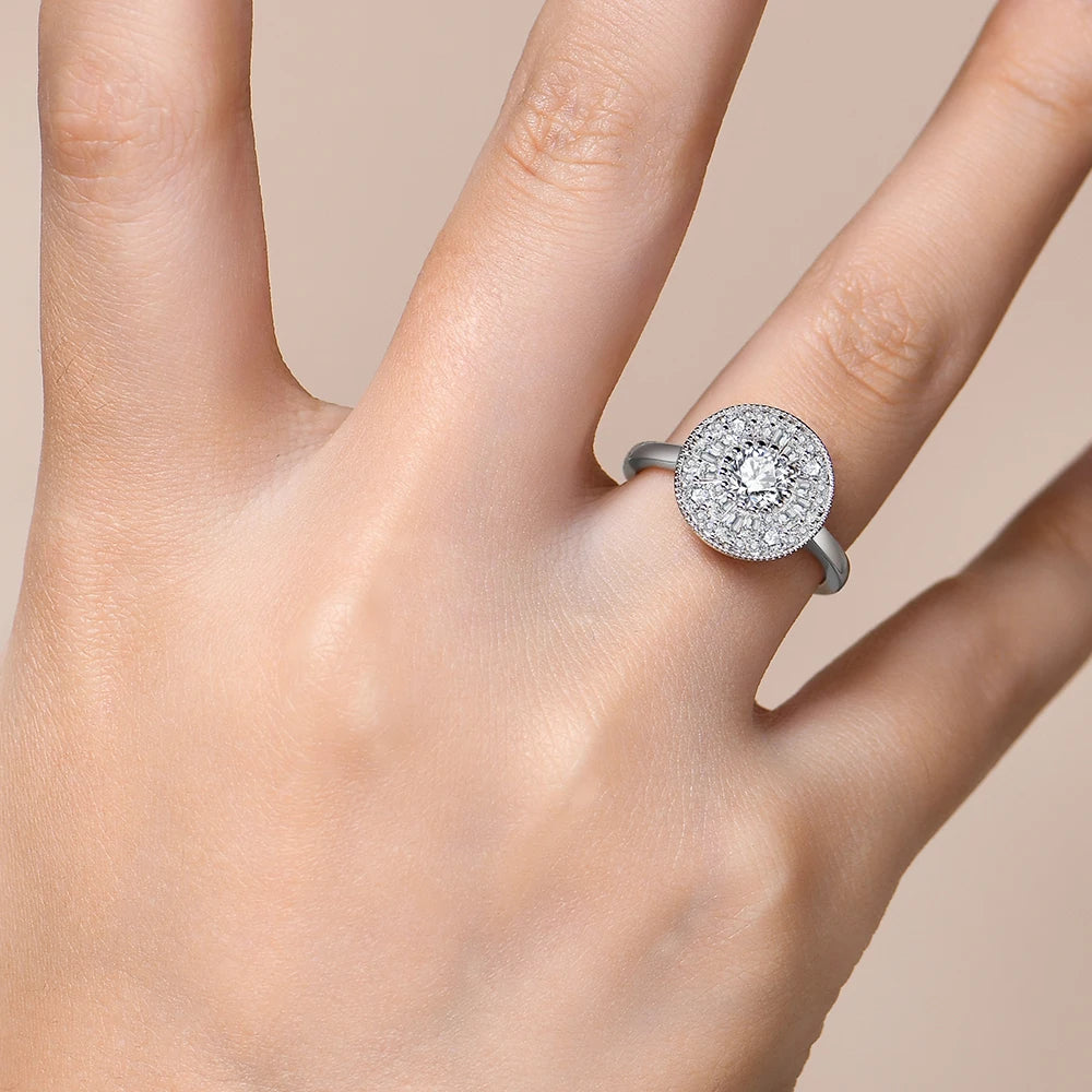 ATTAGEMS Round Cut 0.5CT DVVS1 Moissanite Rings for Women Real 925 Sterling Silver Ring Classic Elegant Engagement Jewelry Gifts