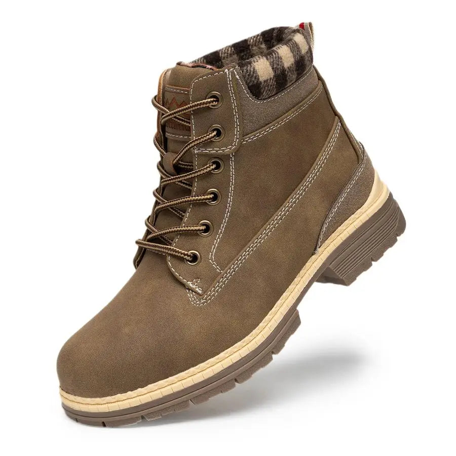 Hiking Winter Boots for Women Casual Brown Combat Work Boot Nonslip FurLined Ankle Boots Fashion Boots Waterproof Leather Shoes