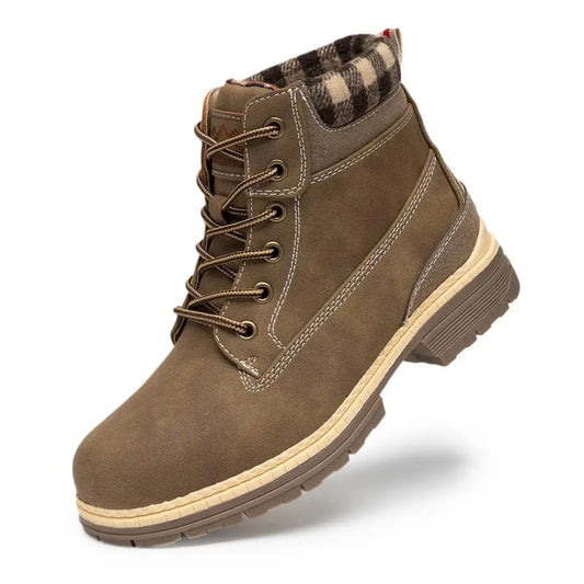 Hiking Winter Boots for Women Casual Brown Combat Work Boot Nonslip FurLined Ankle Boots Fashion Boots Waterproof Leather Shoes