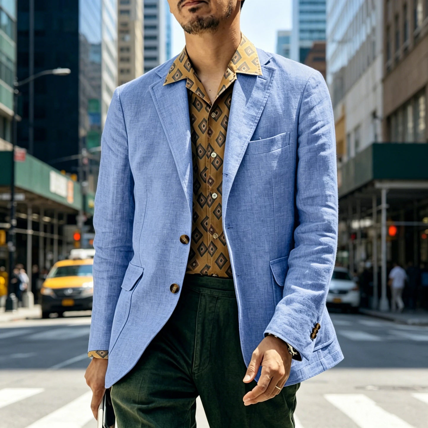 Italian Style Men's Linen Blazer Casual Business Suit Jacket Notched Lapel Breathable Summer Sport Coat for Wedding Groom Party